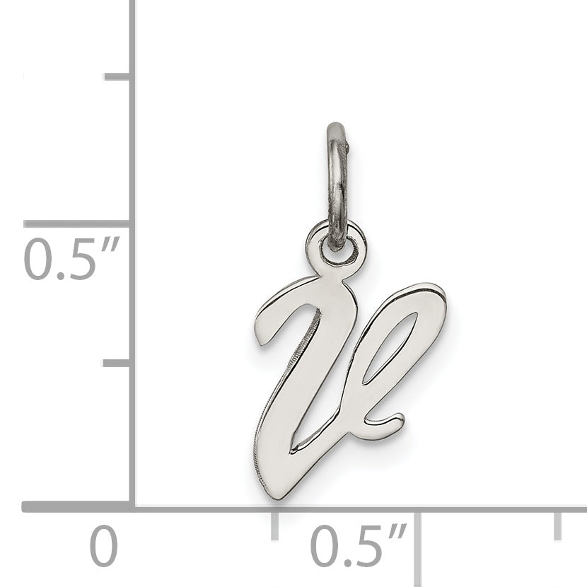 Sterling Silver Rhodium-Plated Script Letter V Initial Charm
