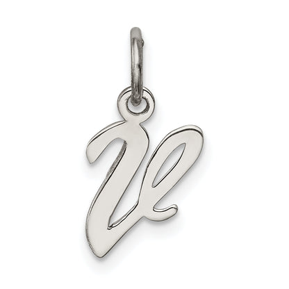 Sterling Silver Rhodium-Plated Script Letter V Initial Charm