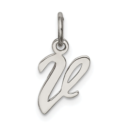 Sterling Silver Rhodium-Plated Script Letter V Initial Charm