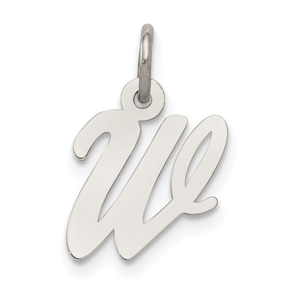 Sterling Silver Rhodium-Plated Script Letter W Initial Charm