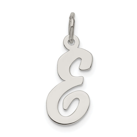Sterling Silver Rhodium-Plated Script Letter E Initial Charm
