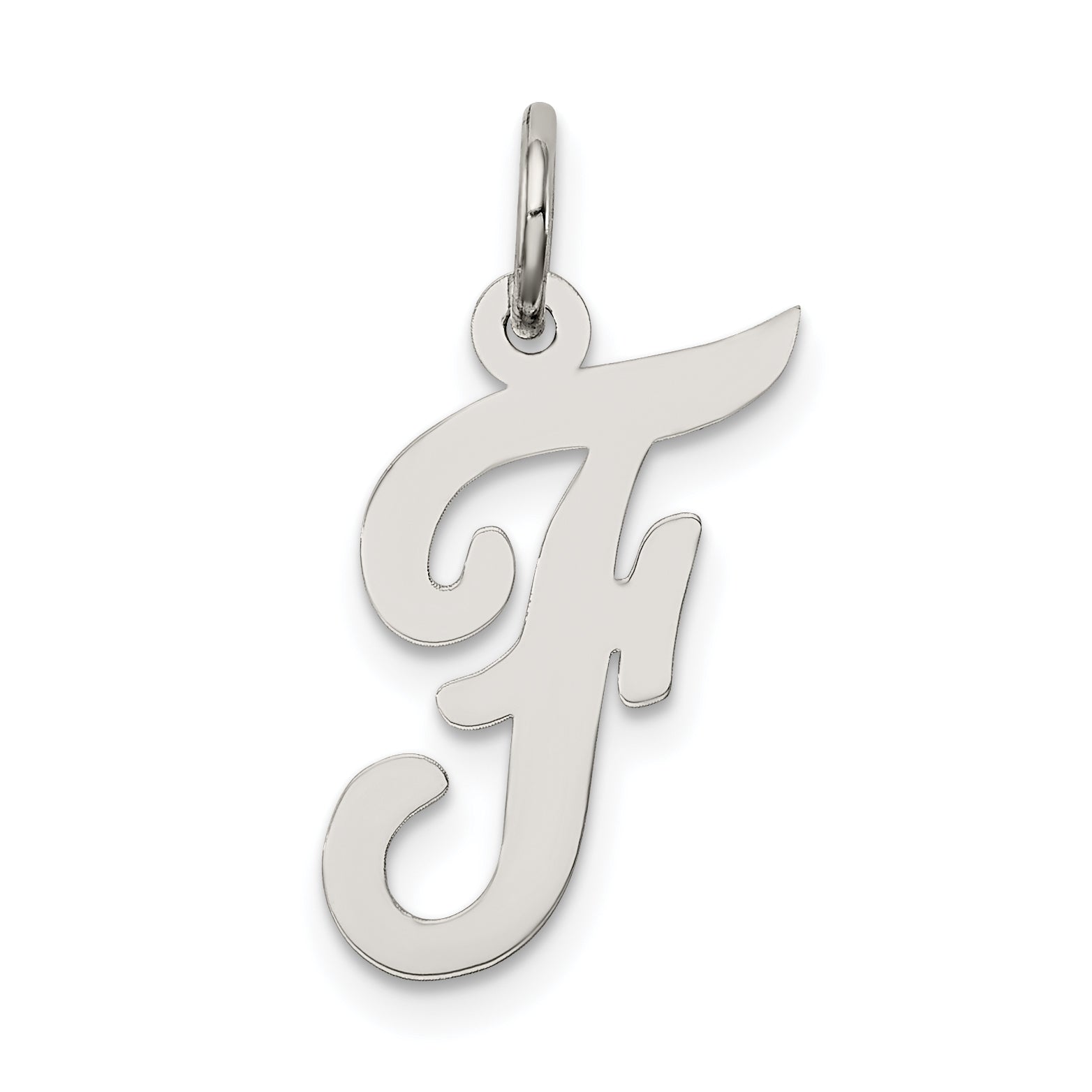 Sterling Silver Rhodium-Plated Script Letter F Initial Charm