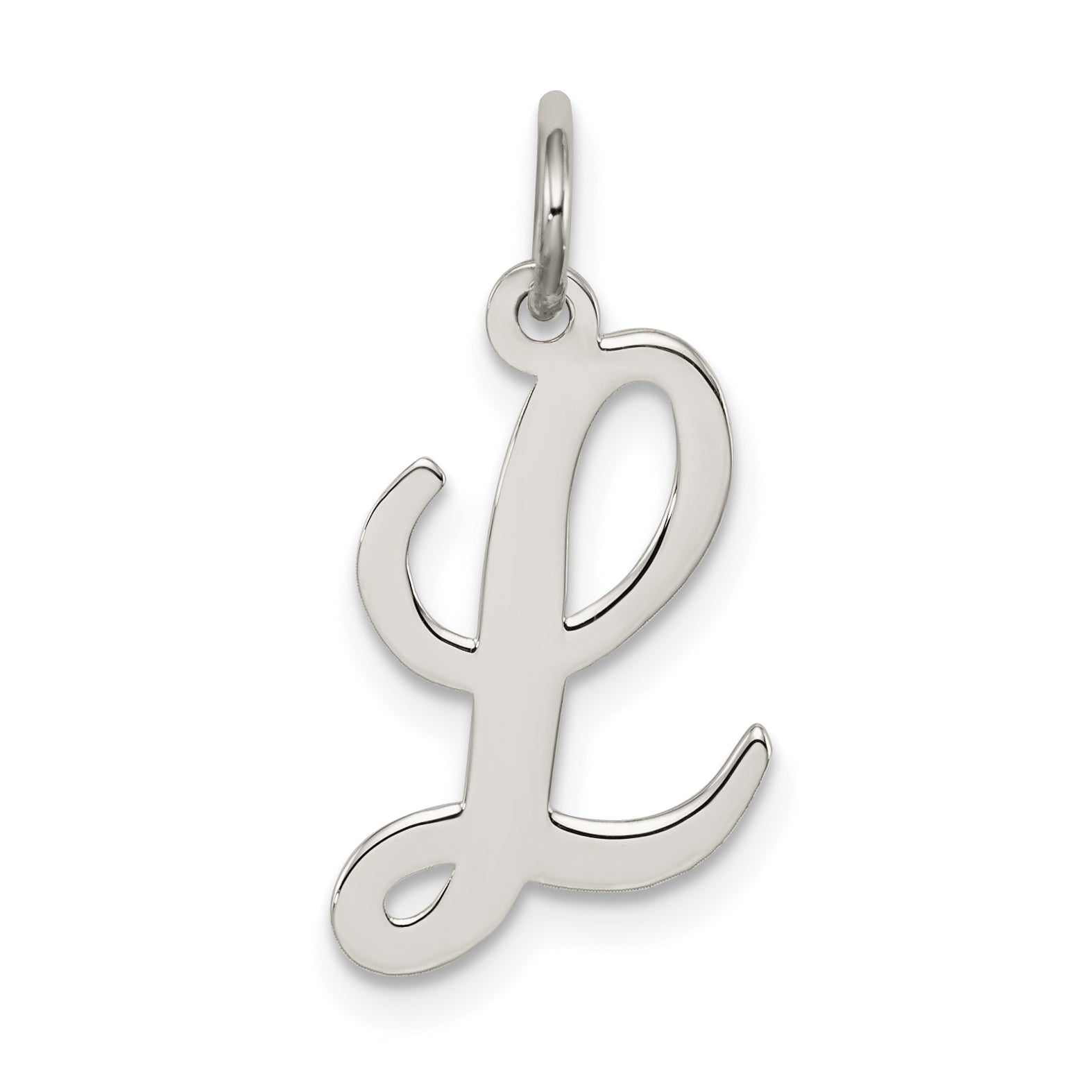 Sterling Silver Rhodium-Plated Script Letter L Initial Charm