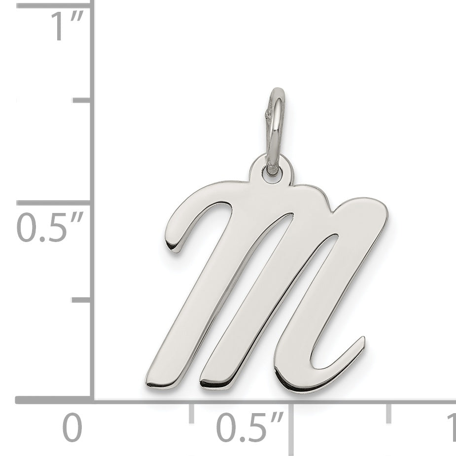 Sterling Silver Rhodium-Plated Script Letter M Initial Charm