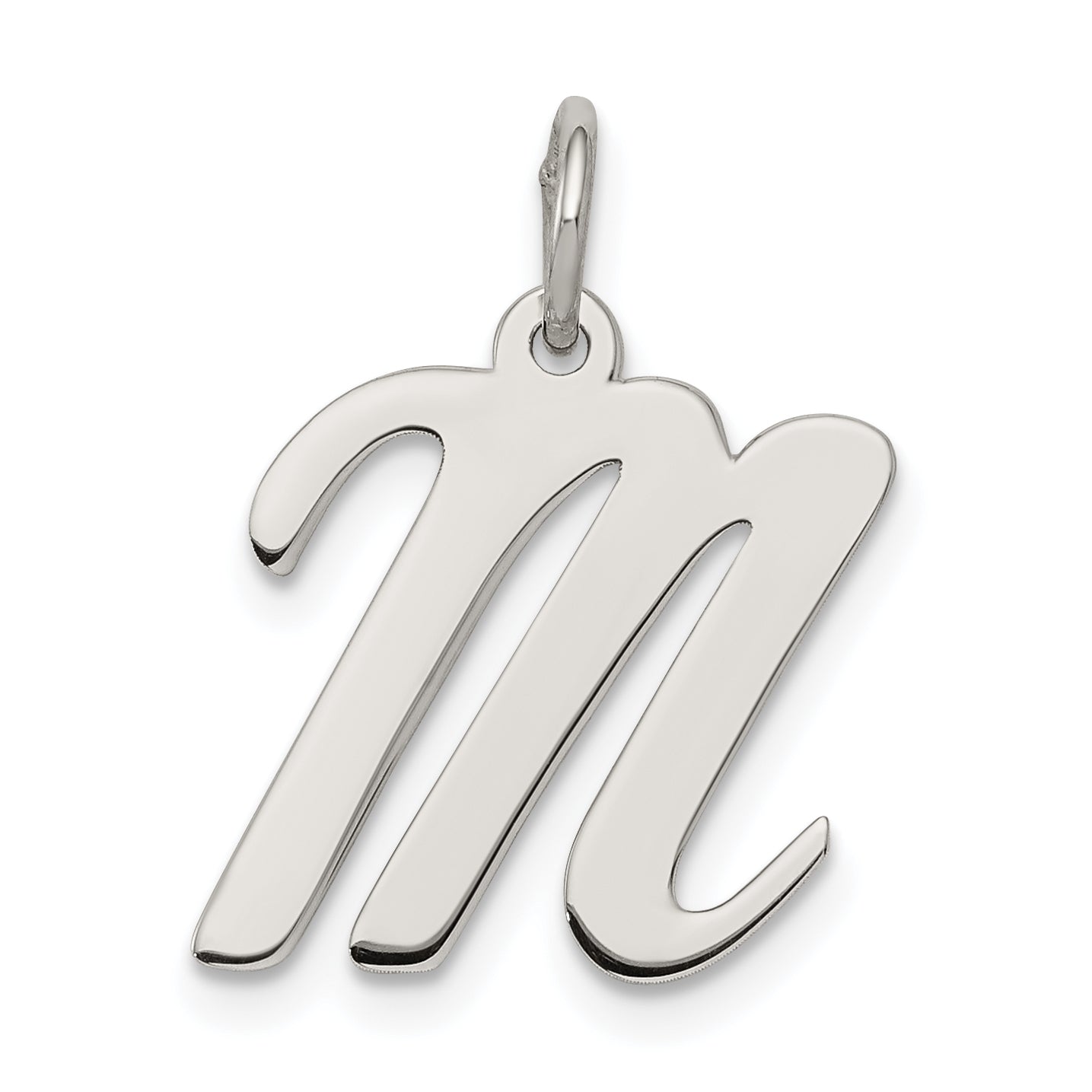 Sterling Silver Rhodium-Plated Script Letter M Initial Charm