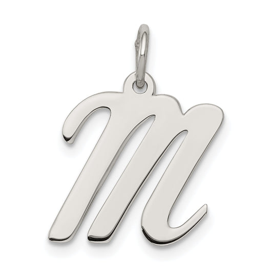 Sterling Silver Rhodium-Plated Script Letter M Initial Charm