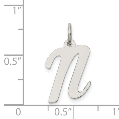 Sterling Silver Rhodium-Plated Script Letter N Initial Charm