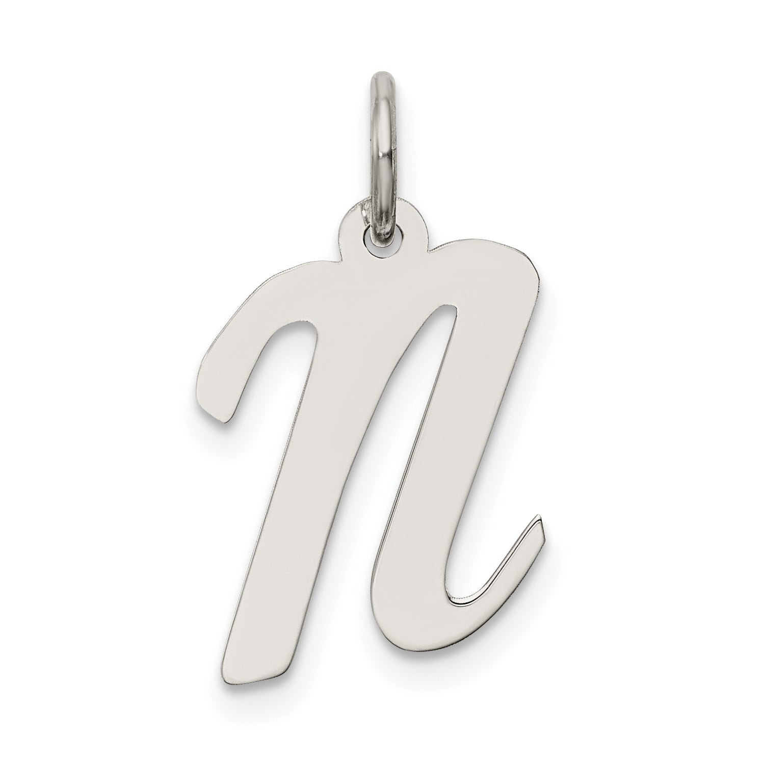 Sterling Silver Rhodium-Plated Script Letter N Initial Charm