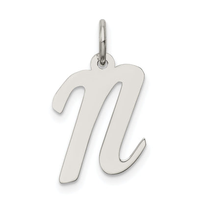 Sterling Silver Rhodium-Plated Script Letter N Initial Charm