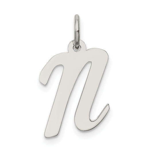 Sterling Silver Rhodium-Plated Script Letter N Initial Charm