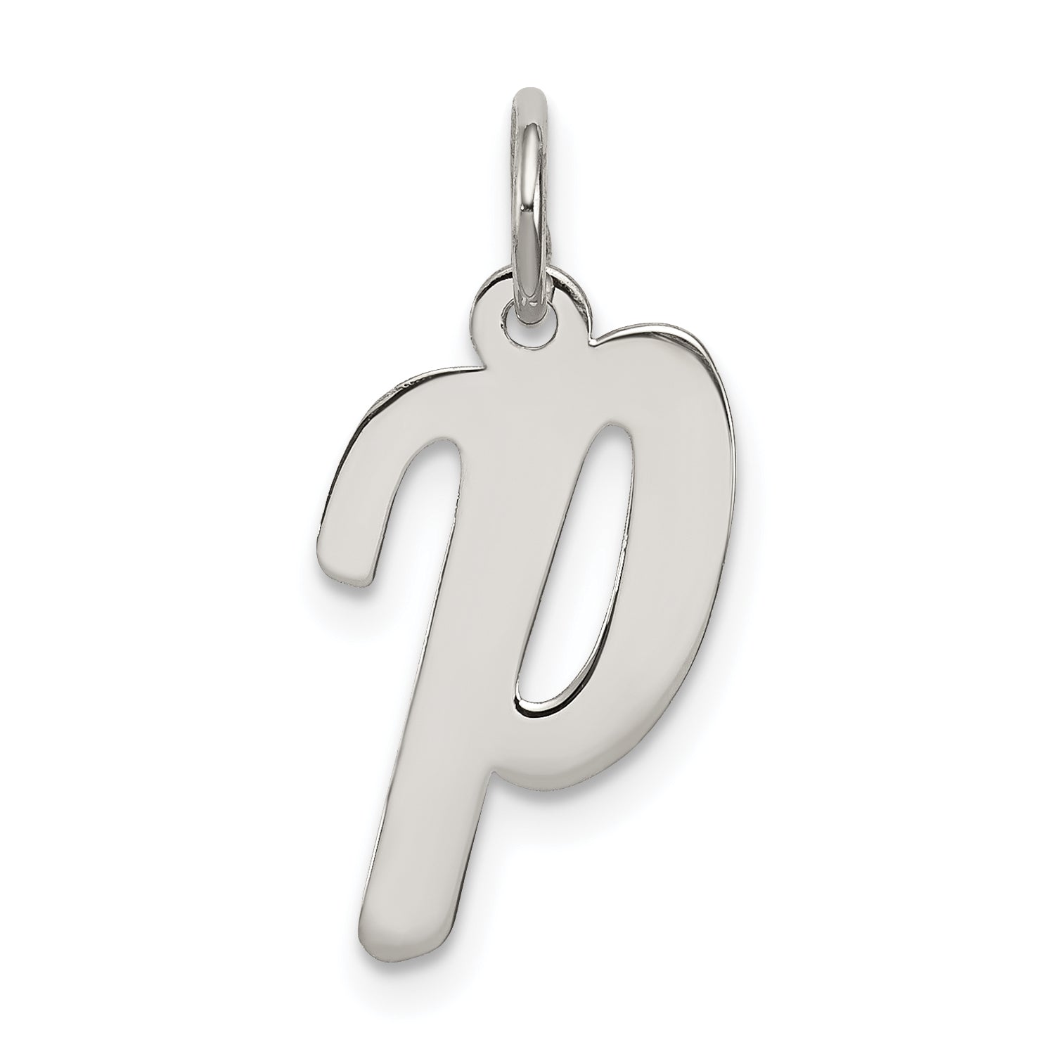 Sterling Silver Rhodium-Plated Script Letter P Initial Charm