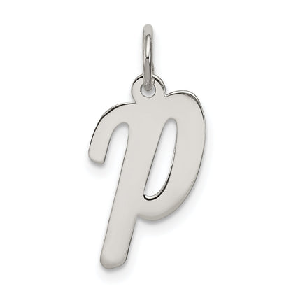 Sterling Silver Rhodium-Plated Script Letter P Initial Charm