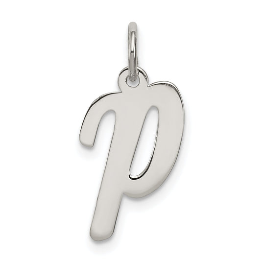 Sterling Silver Rhodium-Plated Script Letter P Initial Charm