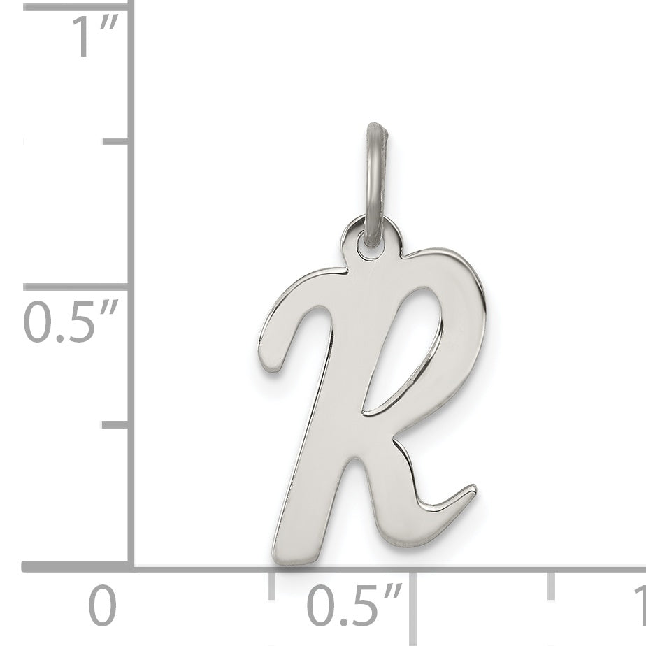 Sterling Silver Rhodium-Plated Script Letter R Initial Charm