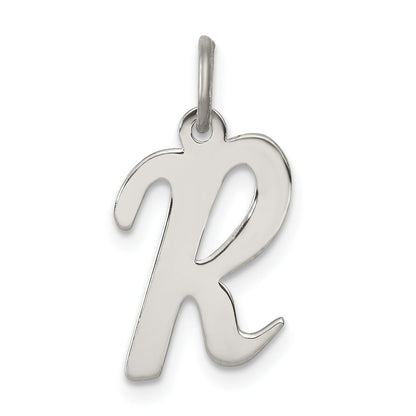 Sterling Silver Rhodium-Plated Script Letter R Initial Charm