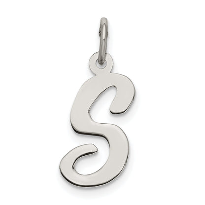 Sterling Silver Rhodium-Plated Script Letter S Initial Charm