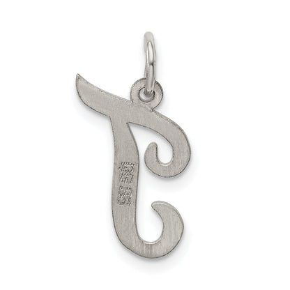 Sterling Silver Rhodium-Plated Script Letter T Initial Charm