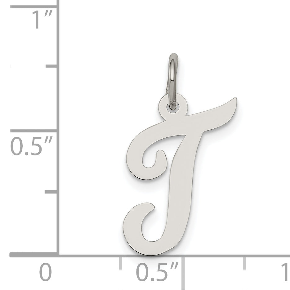 Sterling Silver Rhodium-Plated Script Letter T Initial Charm