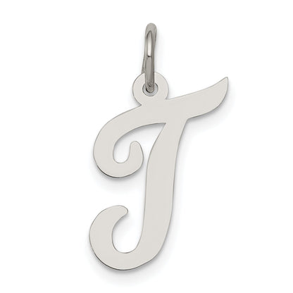 Sterling Silver Rhodium-Plated Script Letter T Initial Charm