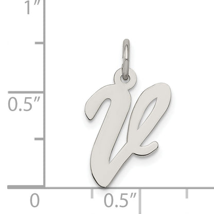 Sterling Silver Rhodium-Plated Script Letter V Initial Charm