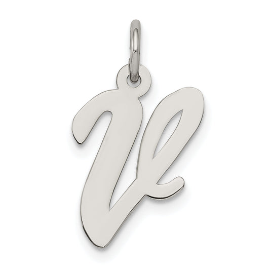 Sterling Silver Rhodium-Plated Script Letter V Initial Charm