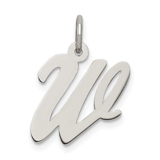 Sterling Silver Rhodium-Plated Script Letter W Initial Charm