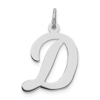 Sterling Silver Rhodium-Plated Script Letter D Initial Charm