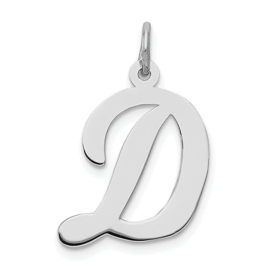 Sterling Silver Rhodium-Plated Script Letter D Initial Charm