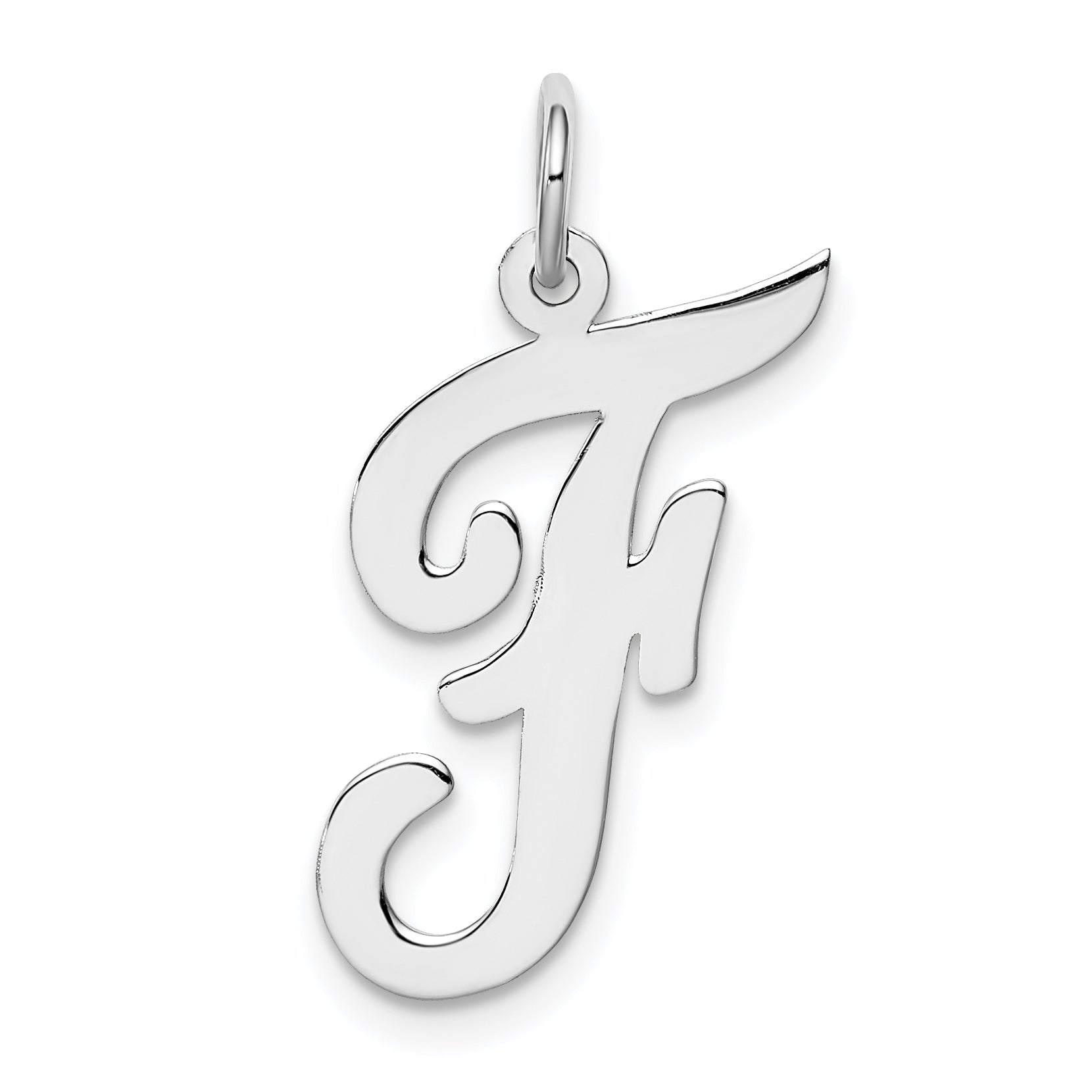 Sterling Silver Rhodium-Plated Script Letter F Initial Charm