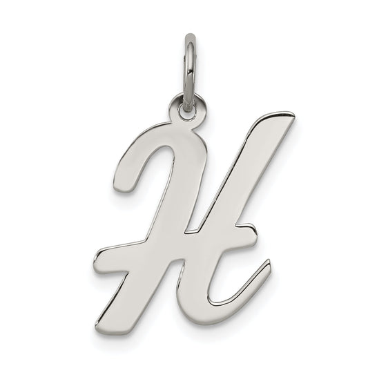 Sterling Silver Rhodium-Plated Script Letter H Initial Charm