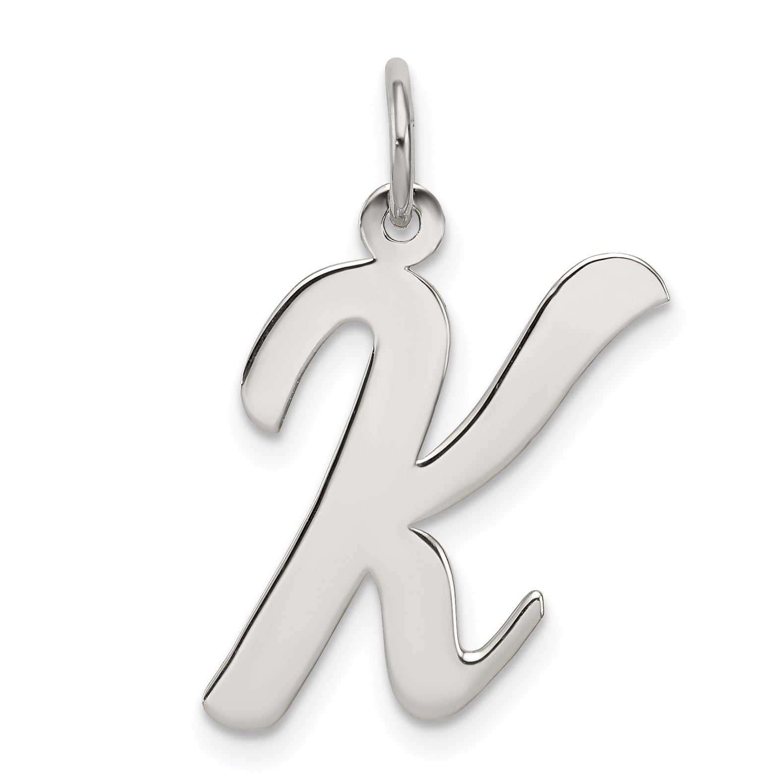 Sterling Silver Rhodium-Plated Script Letter K Initial Charm