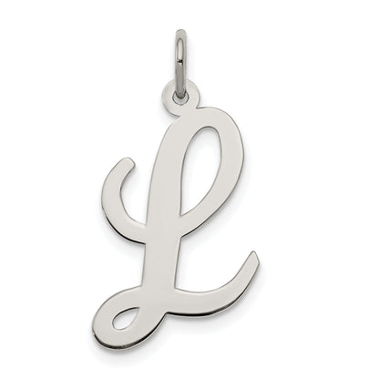 Sterling Silver Rhodium-Plated Script Letter L Initial Charm