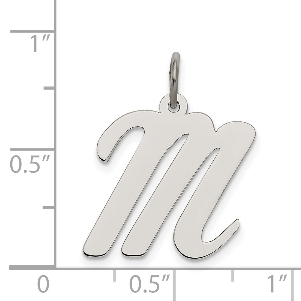 Sterling Silver Rhodium-Plated Script Letter M Initial Charm