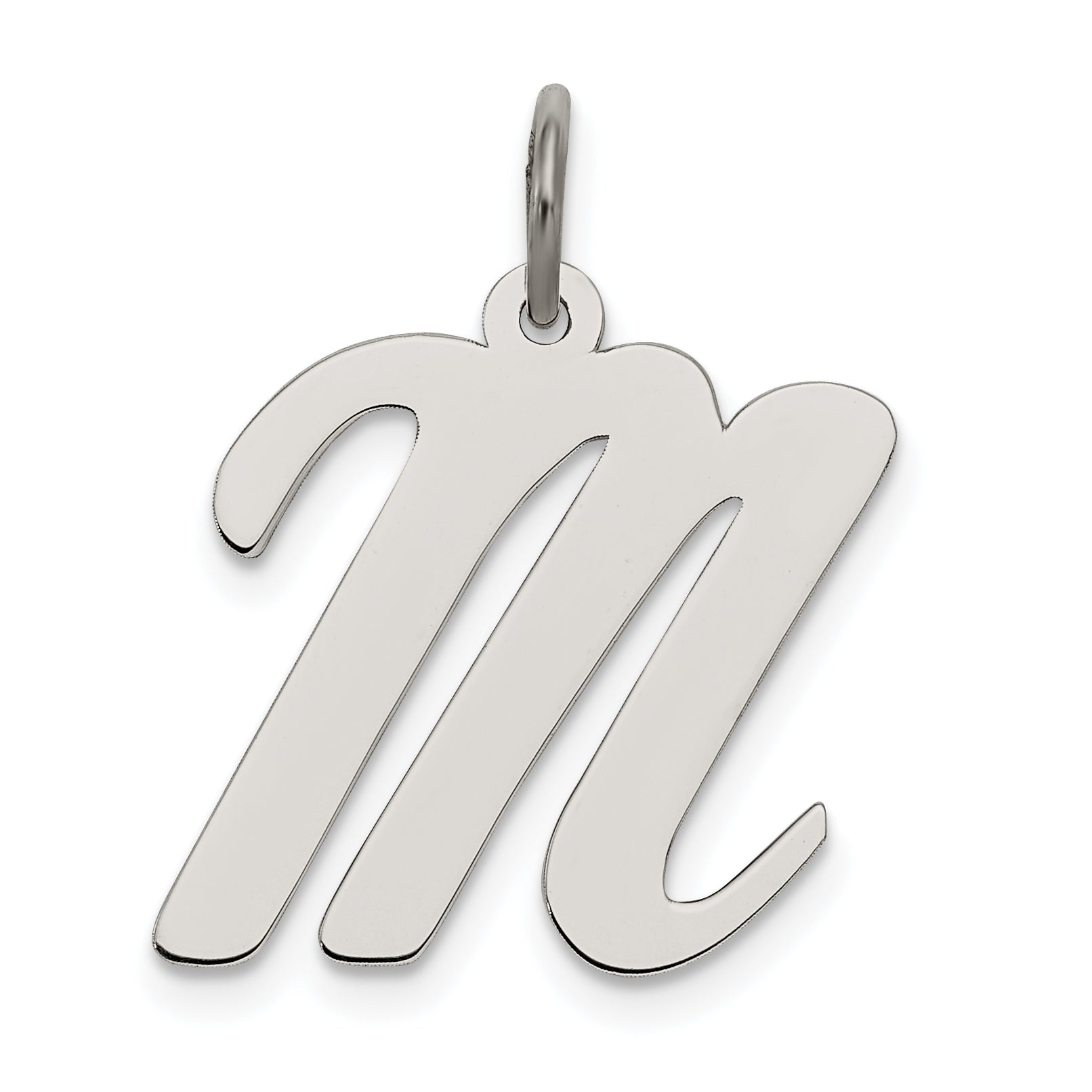 Sterling Silver Rhodium-Plated Script Letter M Initial Charm