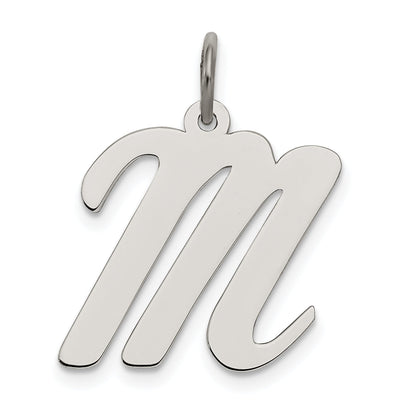 Sterling Silver Rhodium-Plated Script Letter M Initial Charm