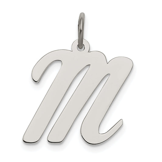 Sterling Silver Rhodium-Plated Script Letter M Initial Charm