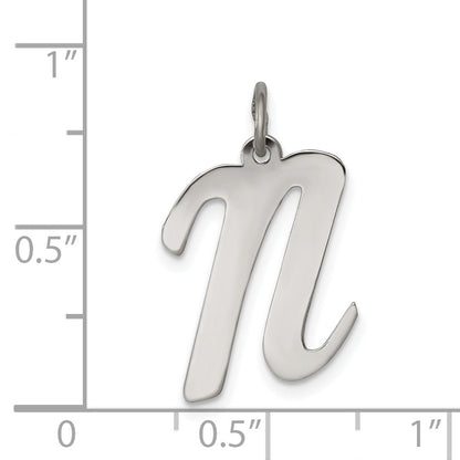 Sterling Silver Rhodium-Plated Script Letter N Initial Charm