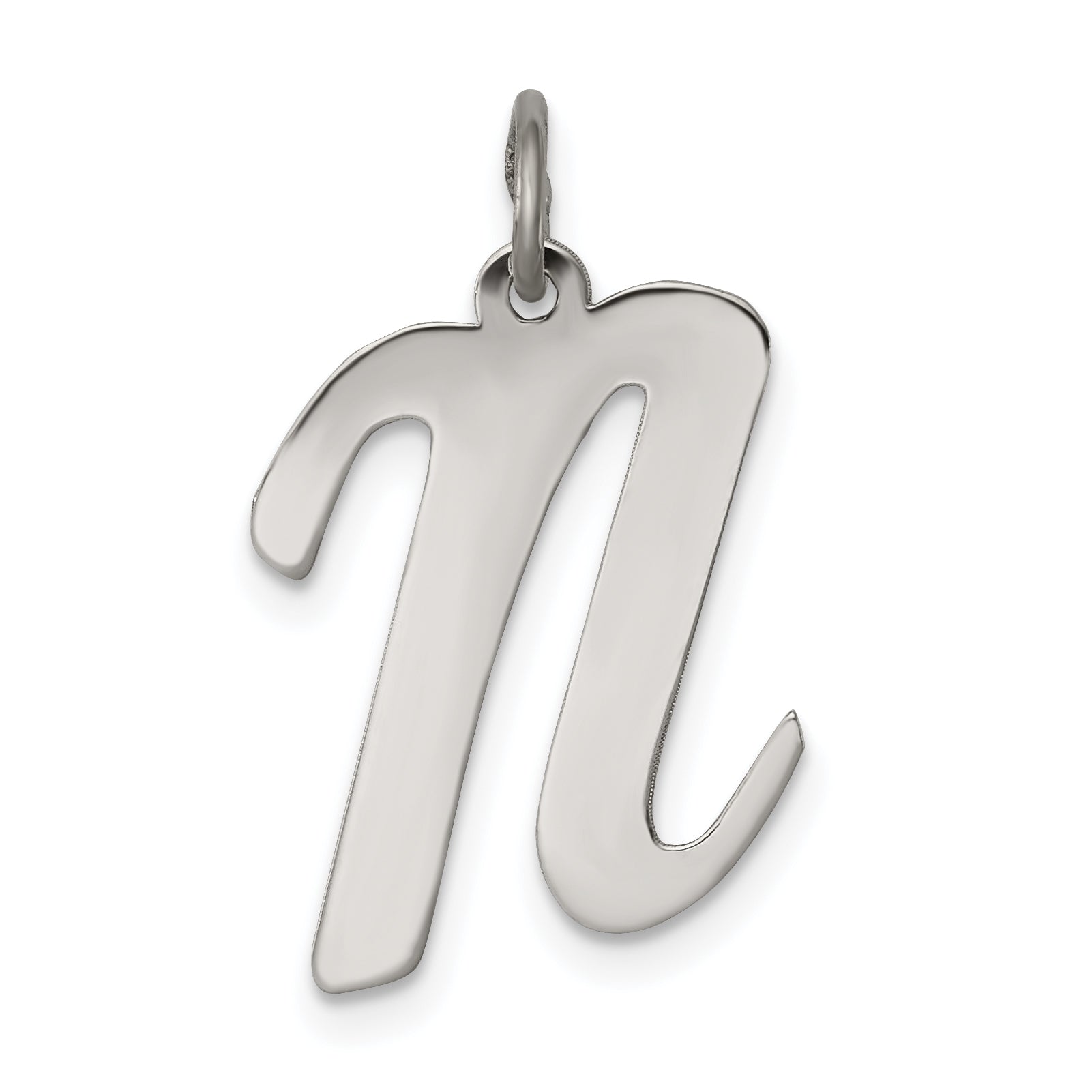 Sterling Silver Rhodium-Plated Script Letter N Initial Charm