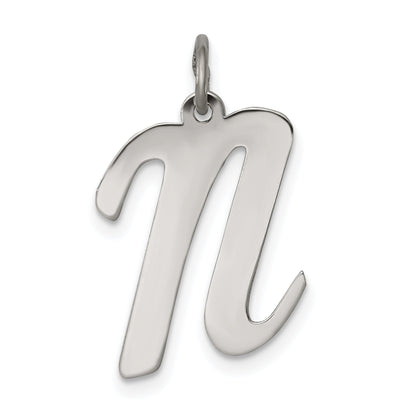 Sterling Silver Rhodium-Plated Script Letter N Initial Charm