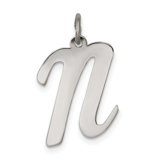 Sterling Silver Rhodium-Plated Script Letter N Initial Charm