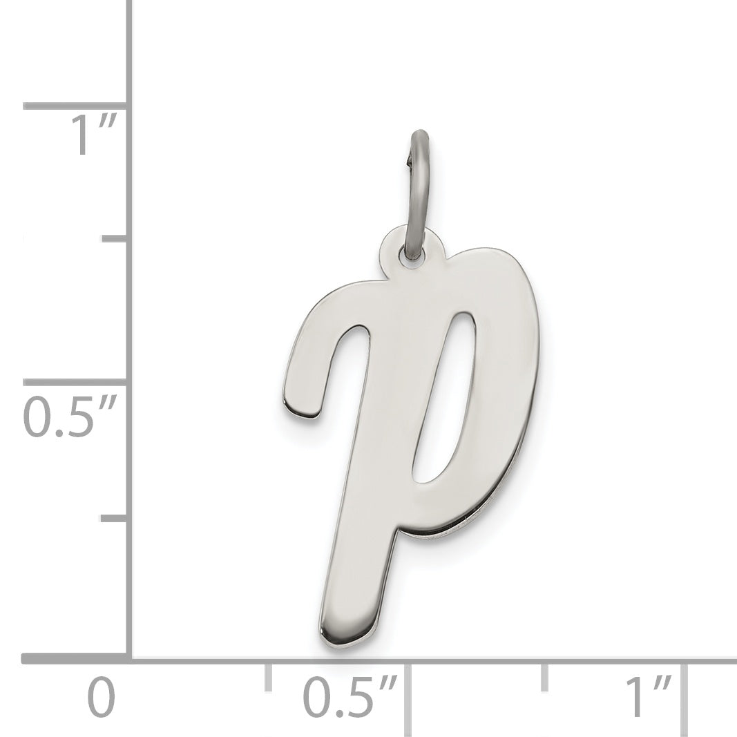 Sterling Silver Rhodium-Plated Script Letter P Initial Charm