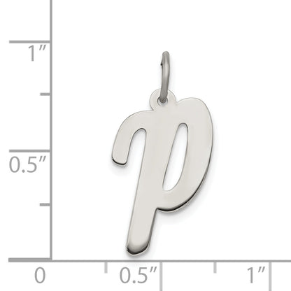 Sterling Silver Rhodium-Plated Script Letter P Initial Charm