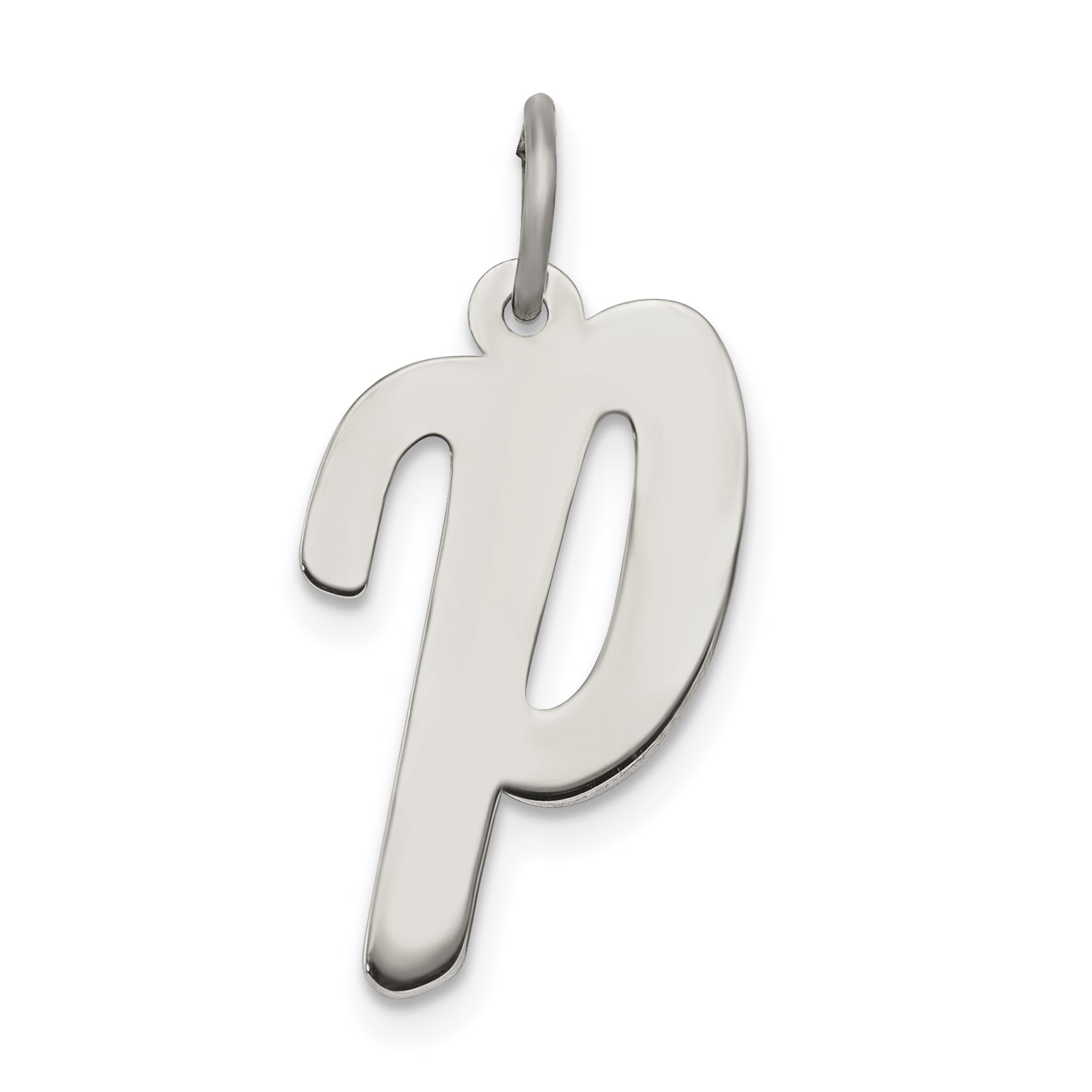 Sterling Silver Rhodium-Plated Script Letter P Initial Charm