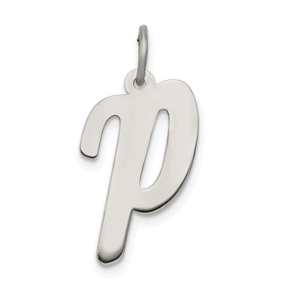 Sterling Silver Rhodium-Plated Script Letter P Initial Charm