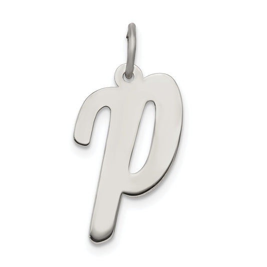 Sterling Silver Rhodium-Plated Script Letter P Initial Charm