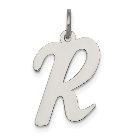 Sterling Silver Rhodium-Plated Script Letter R Initial Charm