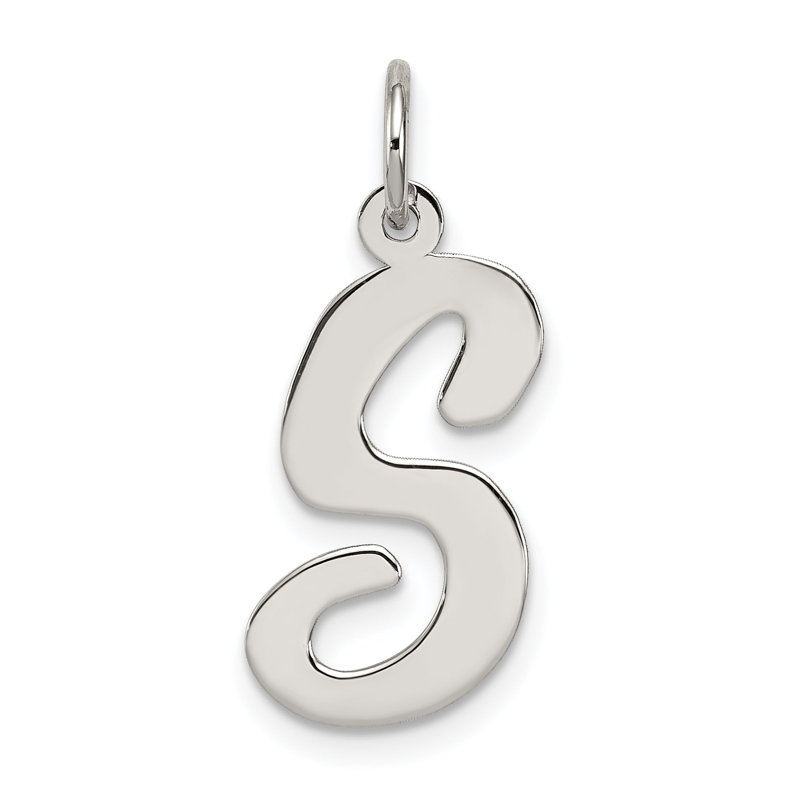 Sterling Silver Rhodium-Plated Script Letter S Initial Charm