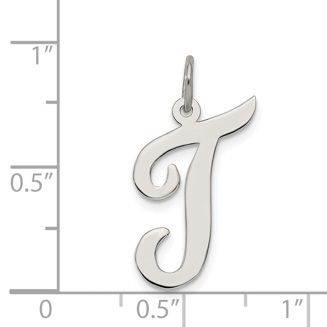 Sterling Silver Rhodium-Plated Script Letter T Initial Charm