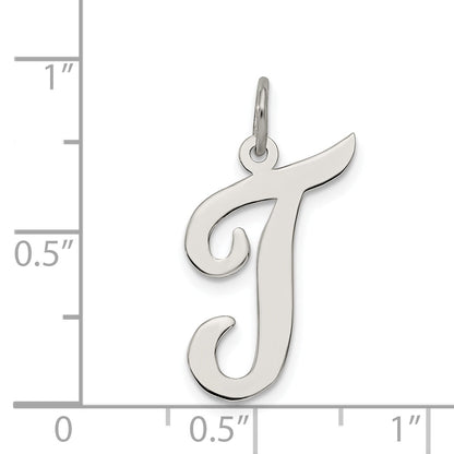 Sterling Silver Rhodium-Plated Script Letter T Initial Charm