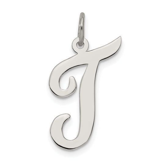 Sterling Silver Rhodium-Plated Script Letter T Initial Charm